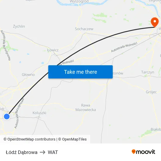Łódź Dąbrowa to WAT map
