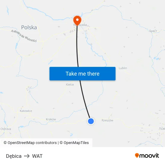 Dębica to WAT map