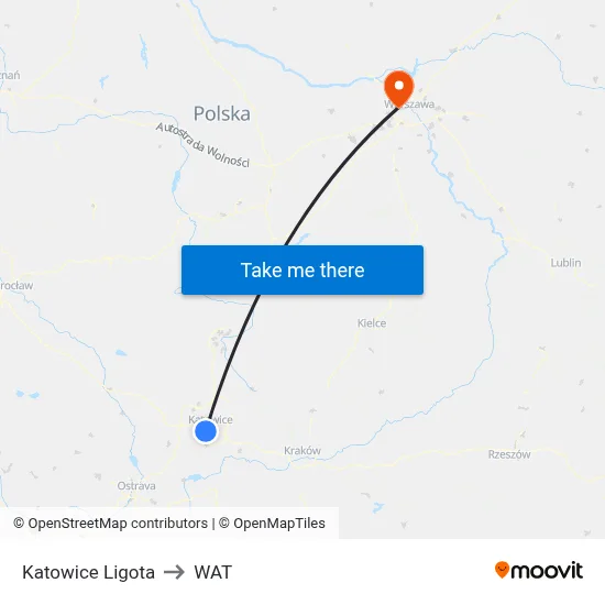 Katowice Ligota to WAT map