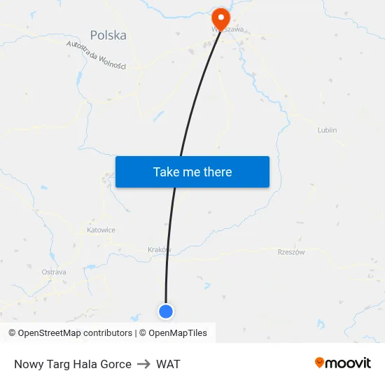 Nowy Targ Hala Gorce to WAT map