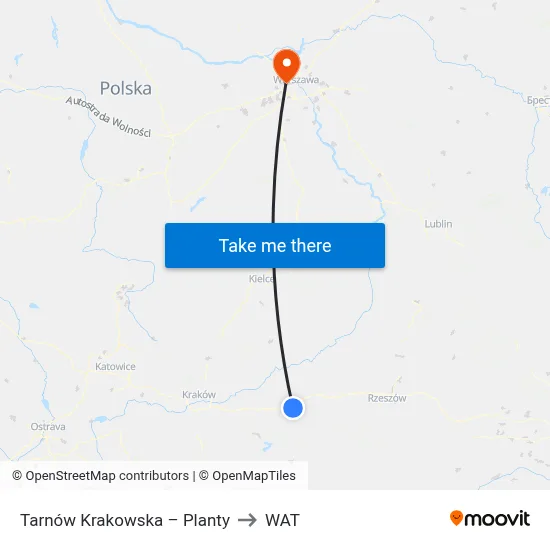Tarnów Krakowska – Planty to WAT map