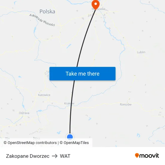 Zakopane Dworzec to WAT map