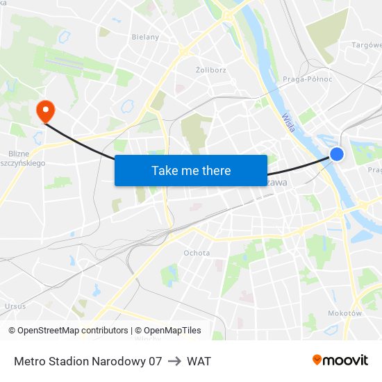 Metro Stadion Narodowy 07 to WAT map