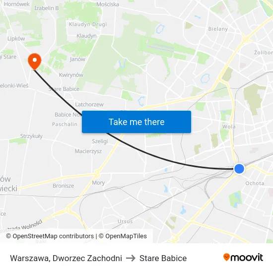 Warszawa, Dworzec Zachodni to Stare Babice map