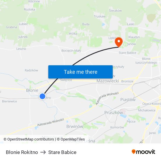 Błonie Rokitno to Stare Babice map