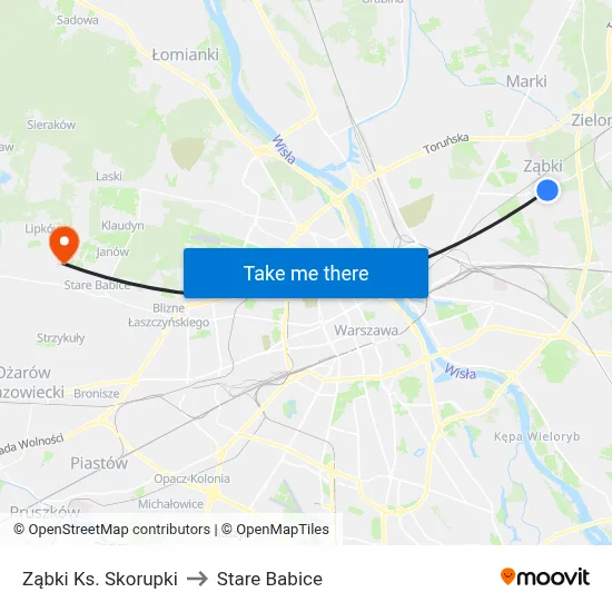 Ząbki Ks. Skorupki to Stare Babice map