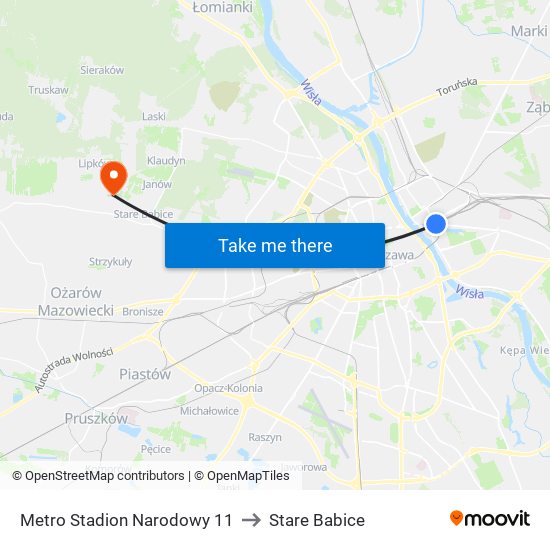 Metro Stadion Narodowy 11 to Stare Babice map