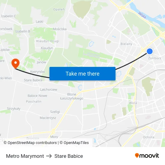 Metro Marymont to Stare Babice map