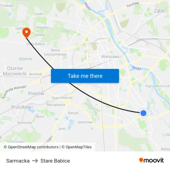 Sarmacka to Stare Babice map
