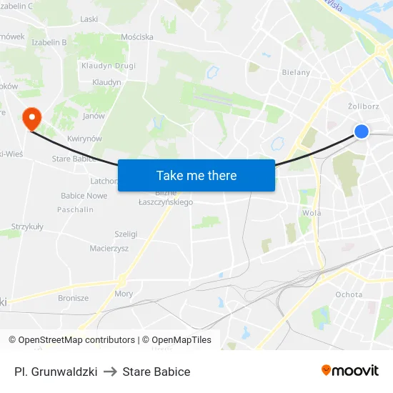 Pl. Grunwaldzki to Stare Babice map