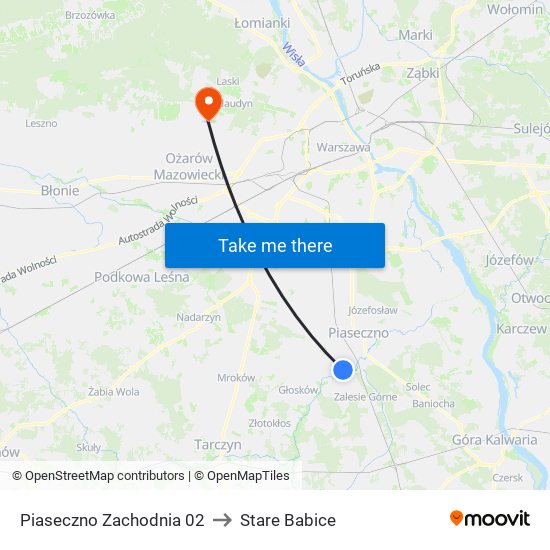 Piaseczno Zachodnia 02 to Stare Babice map