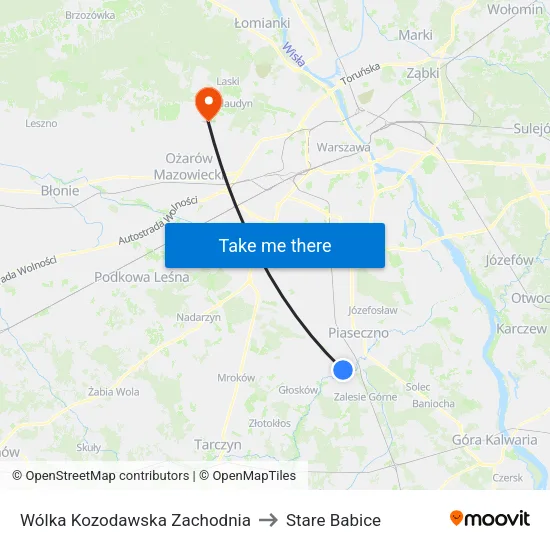 Wólka Kozodawska Zachodnia to Stare Babice map
