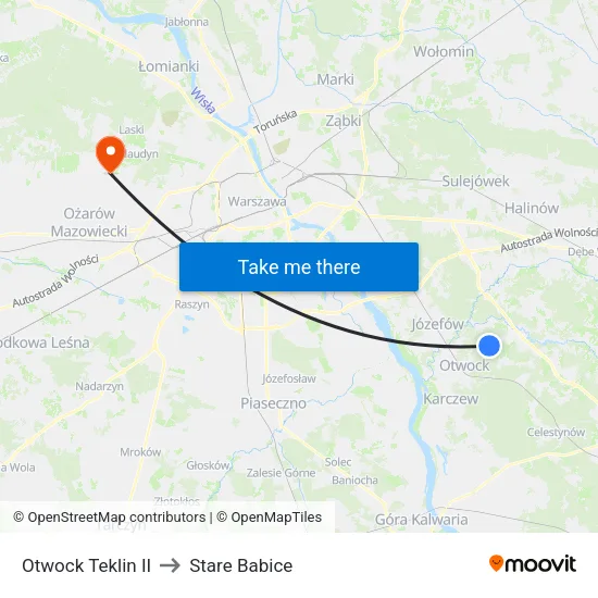 Otwock Teklin II to Stare Babice map