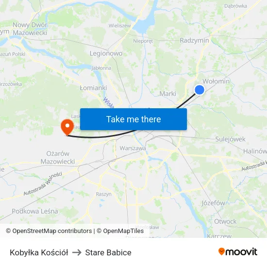 Kobyłka Kościół to Stare Babice map