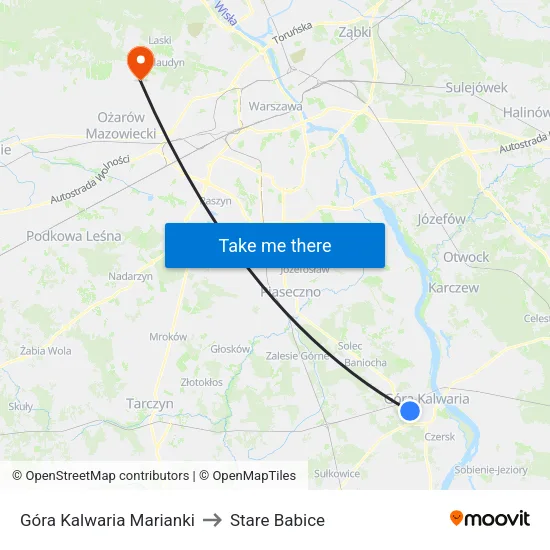 Góra Kalwaria Marianki to Stare Babice map