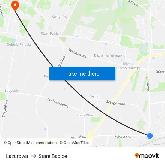 Lazurowa to Stare Babice map
