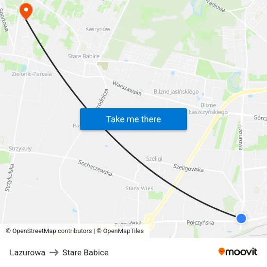 Lazurowa to Stare Babice map