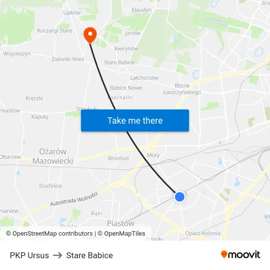 PKP Ursus to Stare Babice map