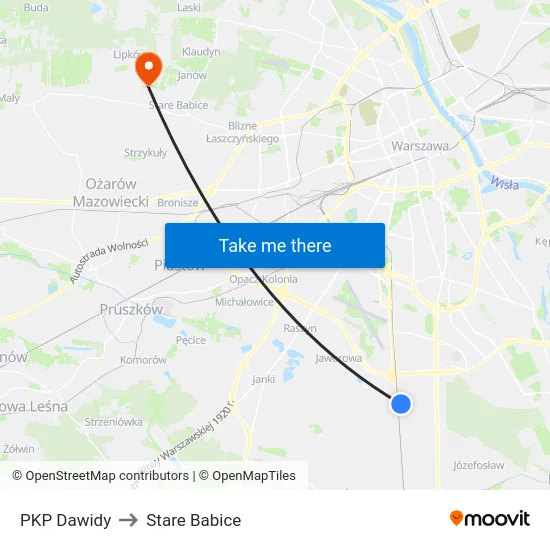 PKP Dawidy to Stare Babice map