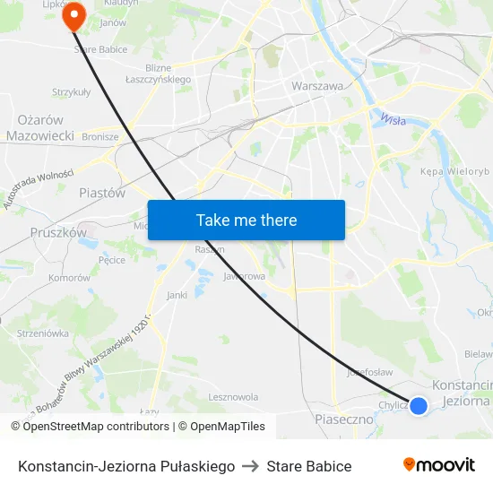 Konstancin-Jeziorna Pułaskiego to Stare Babice map