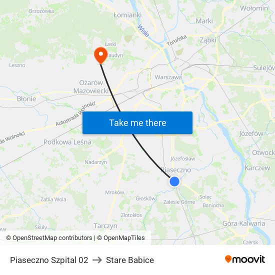 Piaseczno Szpital to Stare Babice map