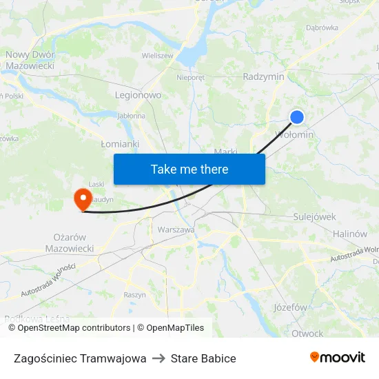 Zagościniec Tramwajowa to Stare Babice map