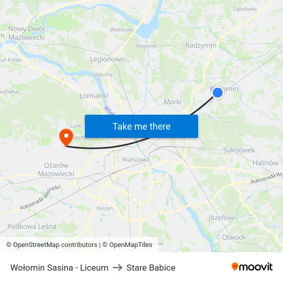 Wołomin Sasina - Liceum to Stare Babice map