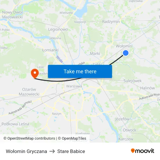 Wołomin Gryczana to Stare Babice map