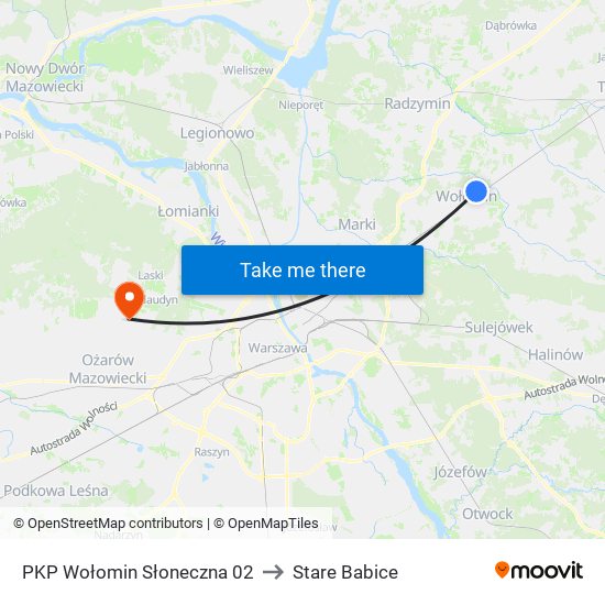 PKP Wołomin Słoneczna 02 to Stare Babice map