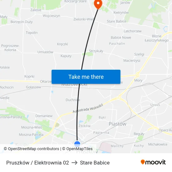 Pruszków / Elektrownia 02 to Stare Babice map