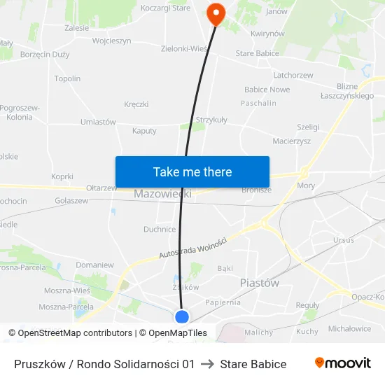 Pruszków / Rondo Solidarności 01 to Stare Babice map