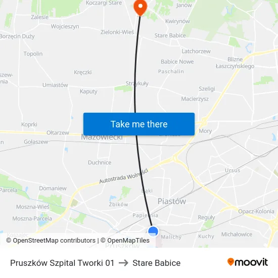 Pruszków Szpital Tworki 01 to Stare Babice map