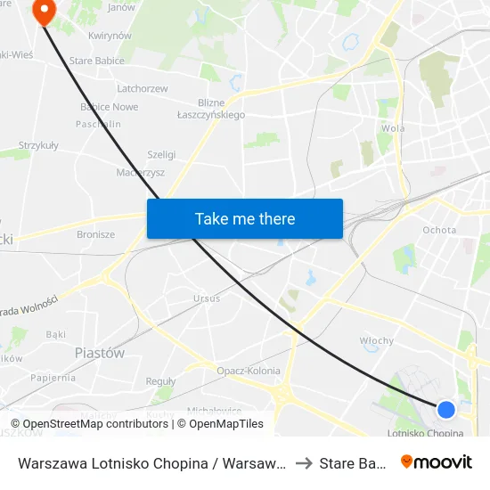 Warszawa Lotnisko Chopina / Warsaw Airport to Stare Babice map
