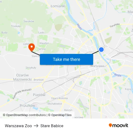 Warszawa Zoo to Stare Babice map