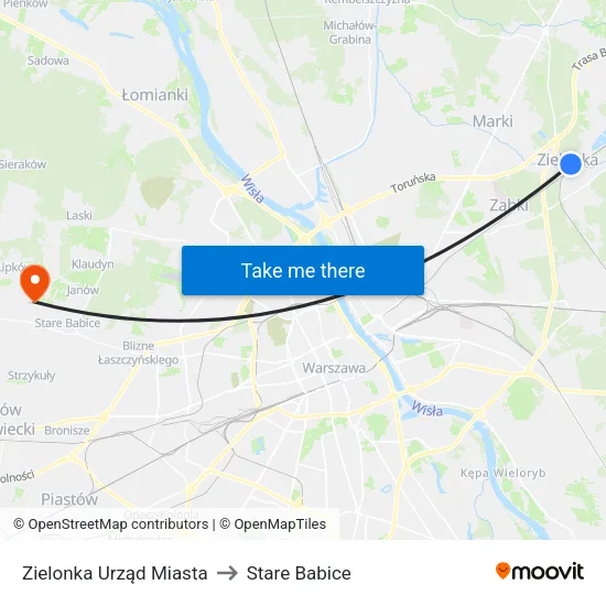 Zielonka Urząd Miasta to Stare Babice map