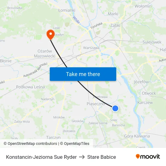 Konstancin-Jeziorna Sue Ryder to Stare Babice map