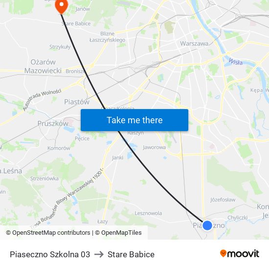 Piaseczno Szkolna 03 to Stare Babice map