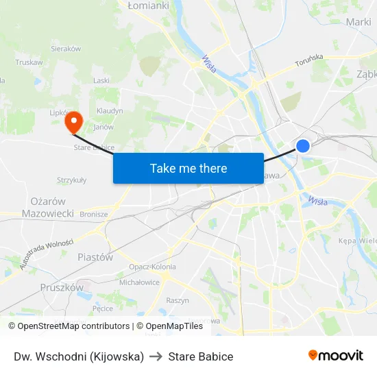 Dw. Wschodni (Kijowska) to Stare Babice map