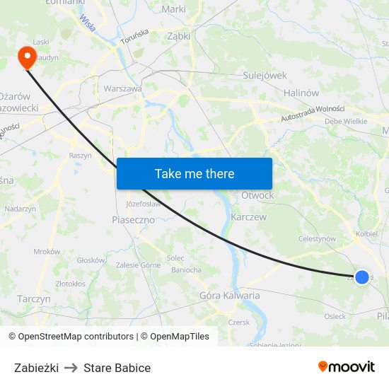 Zabieżki to Stare Babice map