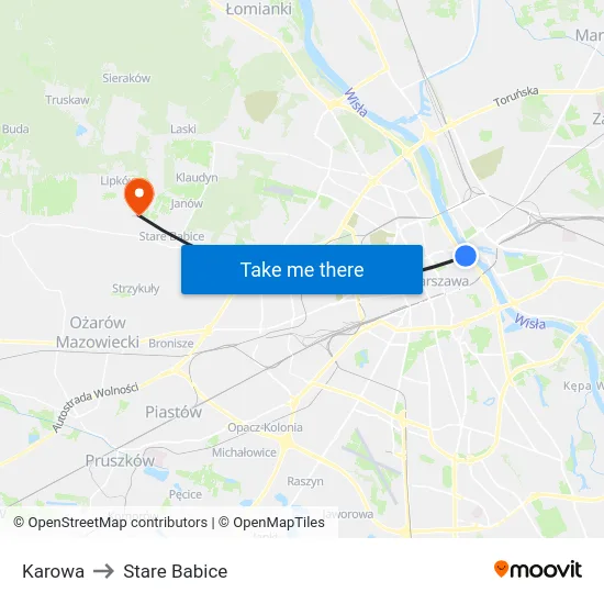 Karowa to Stare Babice map