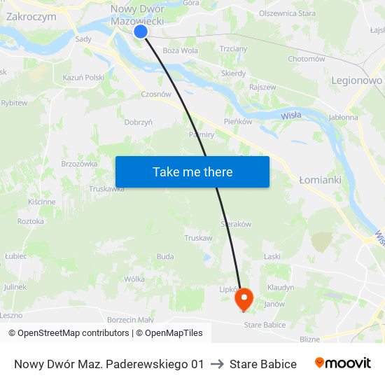 Nowy Dwór Maz. Paderewskiego 01 to Stare Babice map