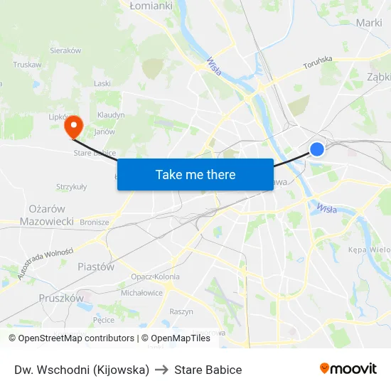 Dw. Wschodni (Kijowska) to Stare Babice map