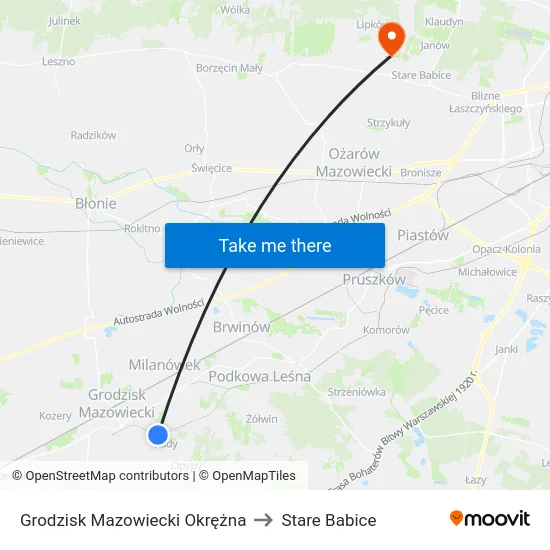 Grodzisk Mazowiecki Okrężna to Stare Babice map
