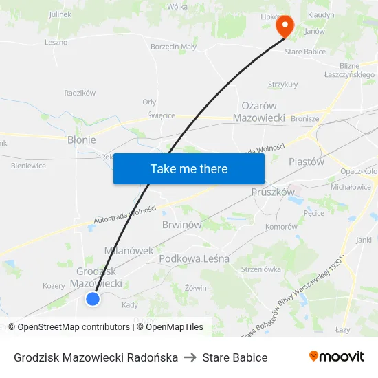 Grodzisk Mazowiecki Radońska to Stare Babice map
