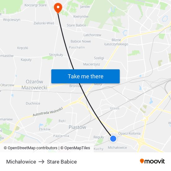 Michałowice to Stare Babice map