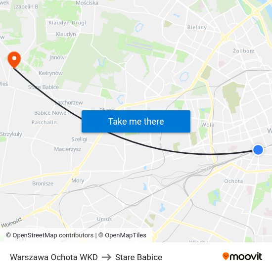 Warszawa Ochota WKD to Stare Babice map