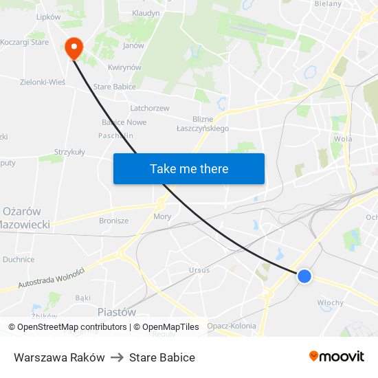 Warszawa Raków to Stare Babice map