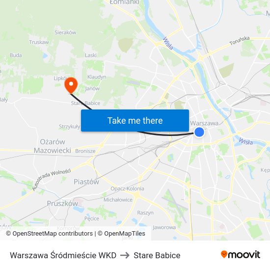 Warszawa Śródmieście WKD to Stare Babice map