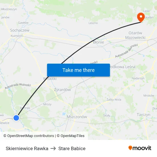 Skierniewice Rawka to Stare Babice map
