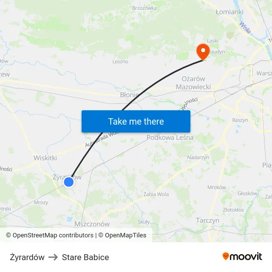 Żyrardów to Stare Babice map